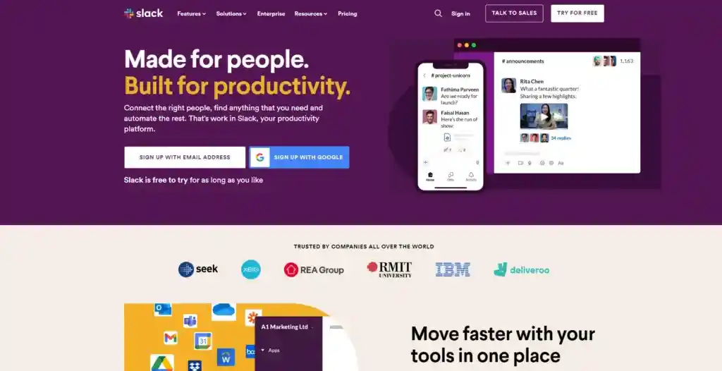 slack - landing page